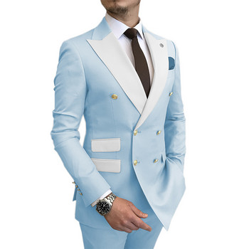 Най-новите двуредни мъжки костюми за 2022 г. Slim Fit White Peaked Lapel Официален младоженец костюм за сватбено парти Traje De Novio