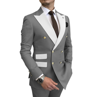 Legújabb dupla mellű férfi öltönyök 2022, karcsú szabású, fehér, csúcsos hajtókás formális vőlegényi legjobb férfi öltöny, Traje De Novio