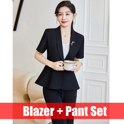 Nyári divat blézer női üzleti öltönyök 2 részes nadrág és felső szettek nadrágkosztümök női dzsekik Munka irodai egyenruha