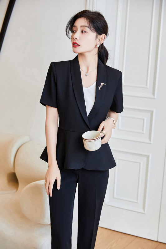 Nyári divat blézer női üzleti öltönyök 2 részes nadrág és felső szettek nadrágkosztümök női dzsekik Munka irodai egyenruha