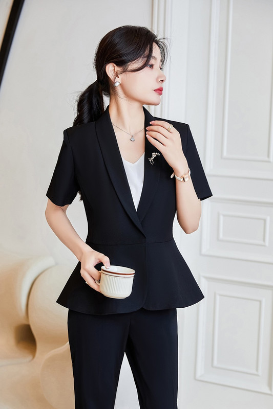 Nyári divat blézer női üzleti öltönyök 2 részes nadrág és felső szettek nadrágkosztümök női dzsekik Munka irodai egyenruha