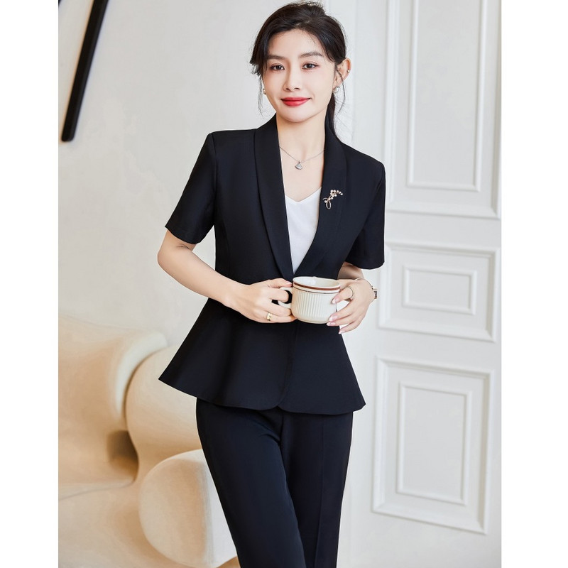 Nyári divat blézer női üzleti öltönyök 2 részes nadrág és felső szettek nadrágkosztümök női dzsekik Munka irodai egyenruha
