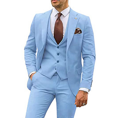 Ανδρικό κοστούμι για επαγγελματικό πάρτι Casual Groom Σετ σμόκιν με οδοντωτό πέτο 3 τεμαχίων (Blazer + Γιλέκο + Παντελόνι) Κοστούμι με λεπτή εφαρμογή Homme