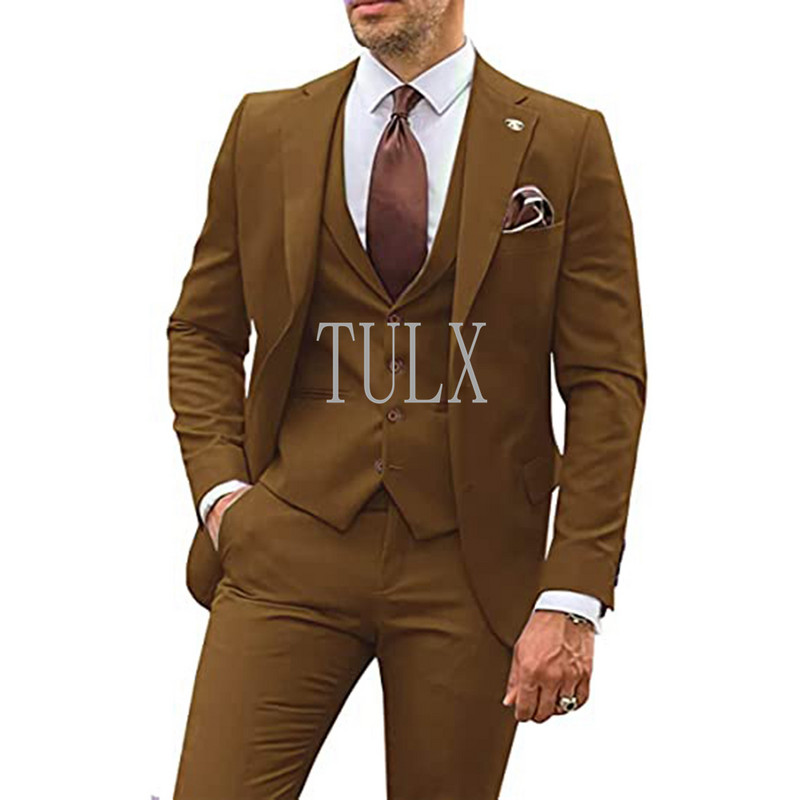 Férfi öltöny buli üzleti alkalmi vőlegény szmoking kabát garnitúrák rovátkolt hajtóka 3 részes (blézer + mellény + nadrág) vékony szabású kosztüm