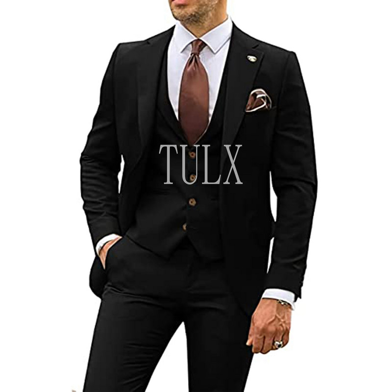 Férfi öltöny buli üzleti alkalmi vőlegény szmoking kabát garnitúrák rovátkolt hajtóka 3 részes (blézer + mellény + nadrág) vékony szabású kosztüm
