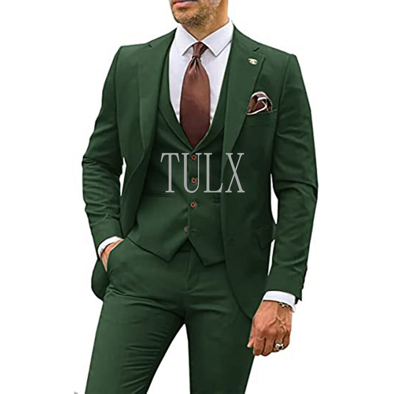 Férfi öltöny buli üzleti alkalmi vőlegény szmoking kabát garnitúrák rovátkolt hajtóka 3 részes (blézer + mellény + nadrág) vékony szabású kosztüm