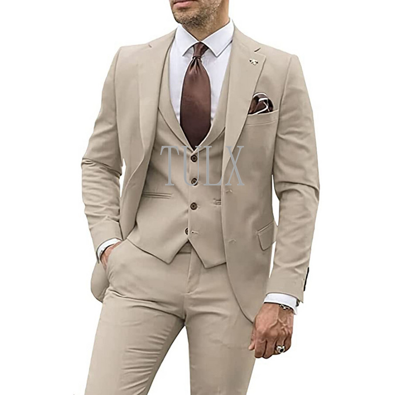 Férfi öltöny buli üzleti alkalmi vőlegény szmoking kabát garnitúrák rovátkolt hajtóka 3 részes (blézer + mellény + nadrág) vékony szabású kosztüm