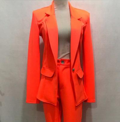 Női egyszínű alkalmi nadrág öltöny üzleti szett narancs lila blézer nadrág 2 részes ruhák énekes jazz modern tánc jelmez