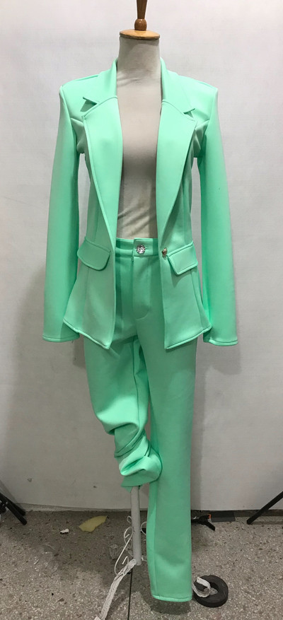 Női egyszínű alkalmi nadrág öltöny üzleti szett narancs lila blézer nadrág 2 részes ruhák énekes jazz modern tánc jelmez