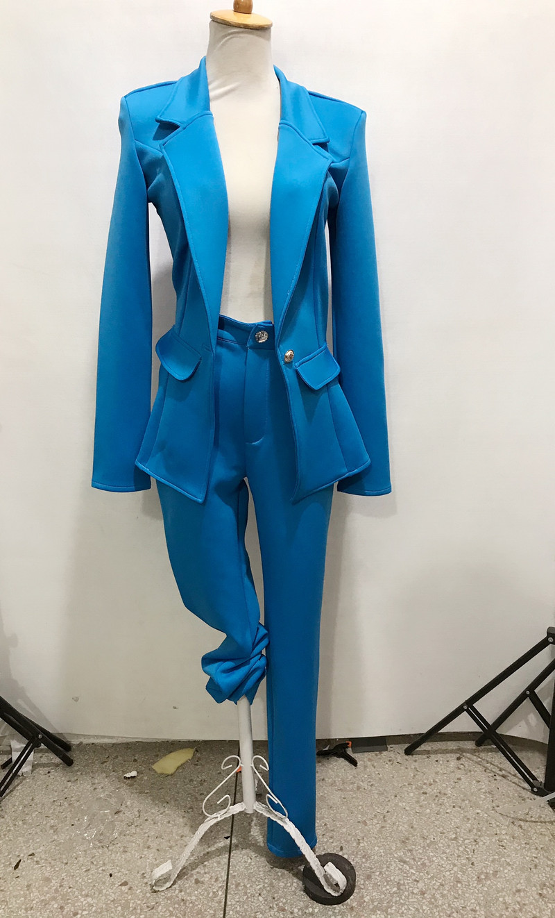 Női egyszínű alkalmi nadrág öltöny üzleti szett narancs lila blézer nadrág 2 részes ruhák énekes jazz modern tánc jelmez