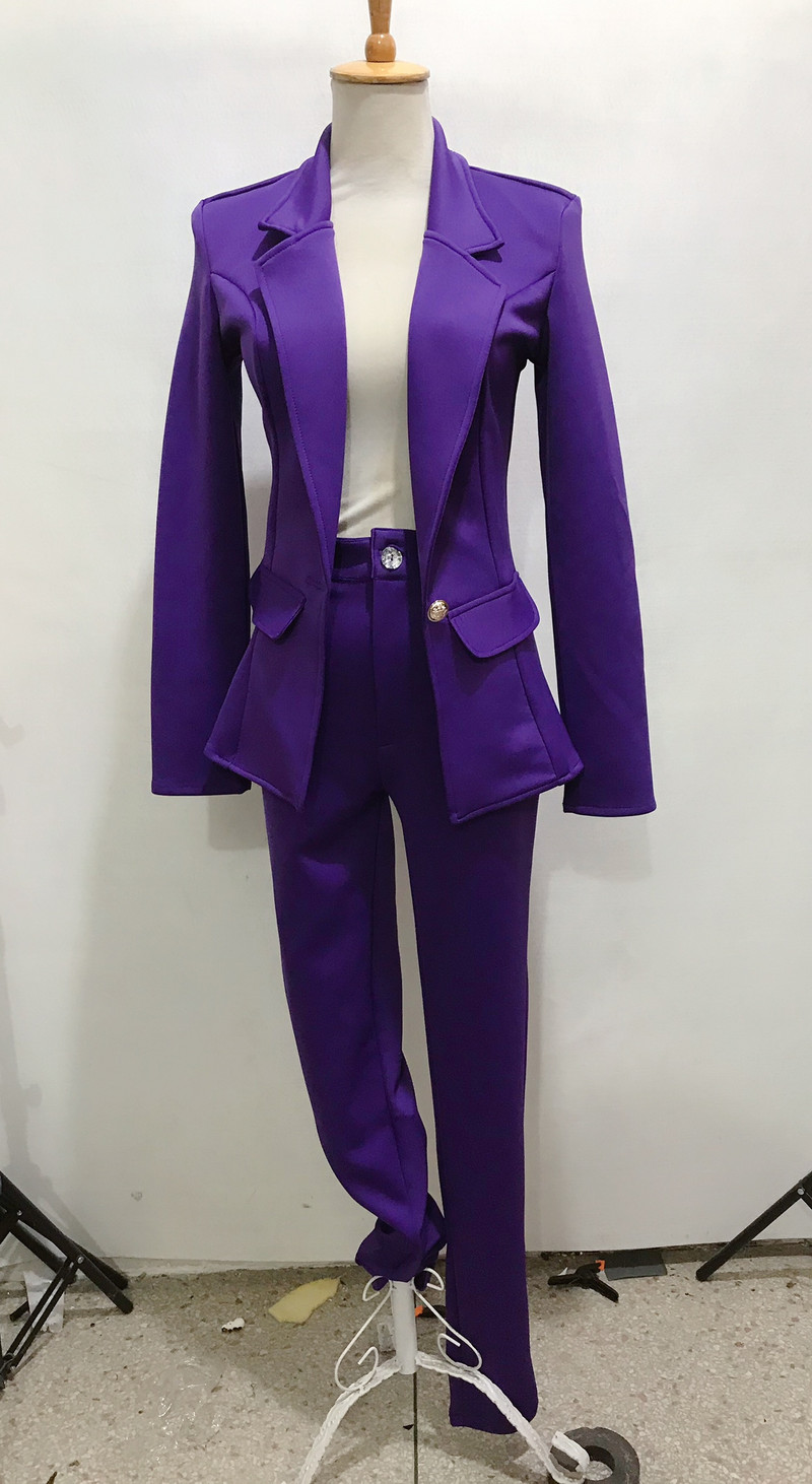 Női egyszínű alkalmi nadrág öltöny üzleti szett narancs lila blézer nadrág 2 részes ruhák énekes jazz modern tánc jelmez