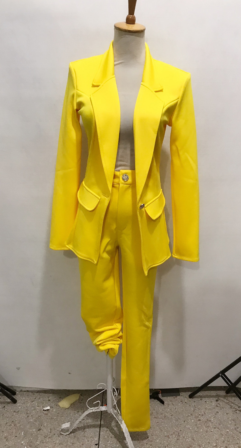 Női egyszínű alkalmi nadrág öltöny üzleti szett narancs lila blézer nadrág 2 részes ruhák énekes jazz modern tánc jelmez