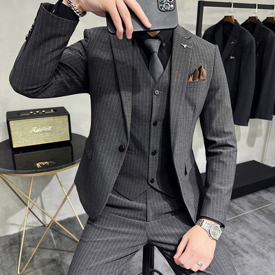 ( Blézer+mellény+nadrág ) Vőlegény esküvői férfi öltöny Luxus márka Divat Csíkos Férfi Alkalmi Irodai Duplasoros öltöny