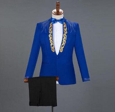 Baltas išsiuvinėtas deimantinis kostiumas vyriškas vestuvinis jaunikis smokingo kostiumas vyriškas stovo apykaklė Prom scenos kostiumas vyriškas kostiumas su kelnėmis Ternos