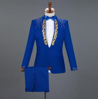 Baltas išsiuvinėtas deimantinis kostiumas vyriškas vestuvinis jaunikis smokingo kostiumas vyriškas stovo apykaklė Prom scenos kostiumas vyriškas kostiumas su kelnėmis Ternos