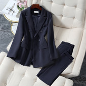 Blézer nadrágkosztüm, kétrészes irodai női női üzleti egygombos nadrág blézer + nadrág hivatalos öltöny