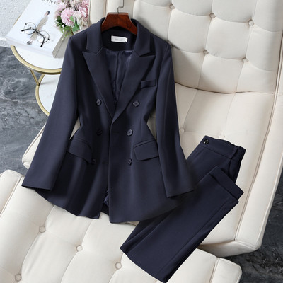 Blézer nadrágkosztüm, kétrészes irodai női női üzleti egygombos nadrág blézer + nadrág hivatalos öltöny