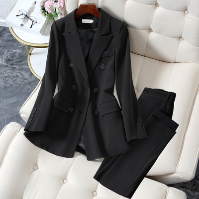 Blézer nadrágkosztüm, kétrészes irodai női női üzleti egygombos nadrág blézer + nadrág hivatalos öltöny