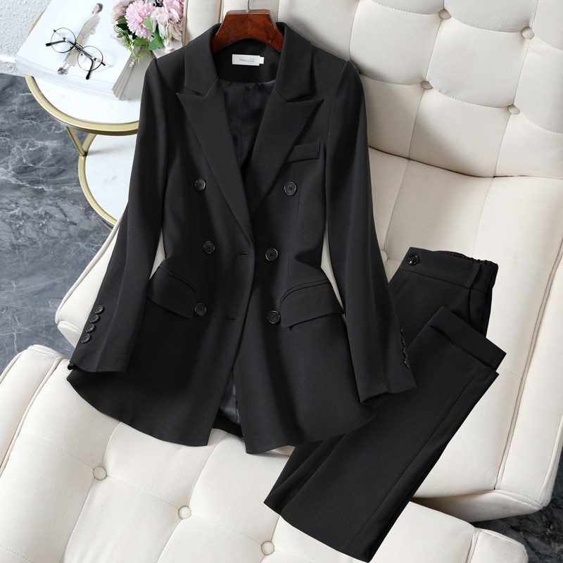 Blézer nadrágkosztüm, kétrészes irodai női női üzleti egygombos nadrág blézer + nadrág hivatalos öltöny