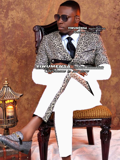 Fekete/arany leopárd öltönyök férfi karcsú szabású, hétköznapi, kétsoros kabát, nadrág dizájn, legújabb dohányzó vőlegény blézer Traje De Hombre