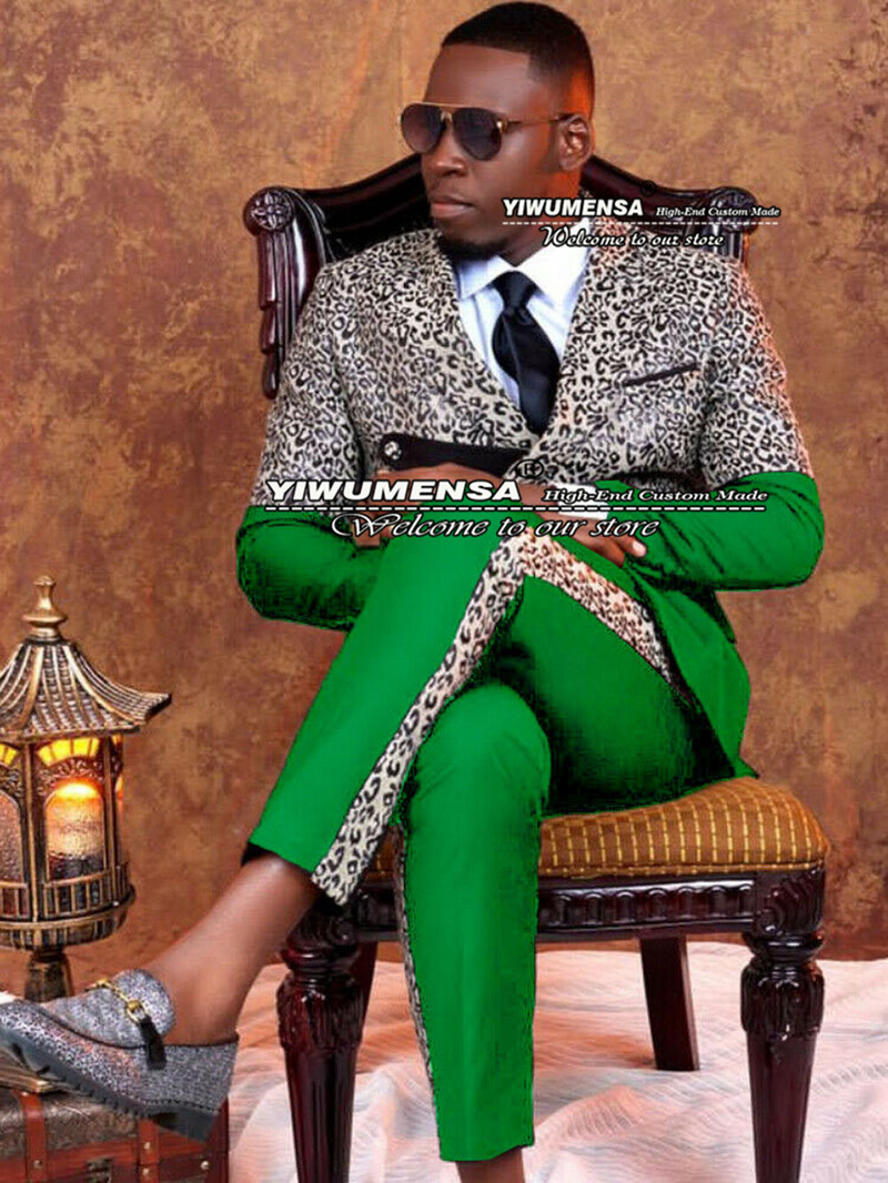 Fekete/arany leopárd öltönyök férfi karcsú szabású, hétköznapi, kétsoros kabát, nadrág dizájn, legújabb dohányzó vőlegény blézer Traje De Hombre