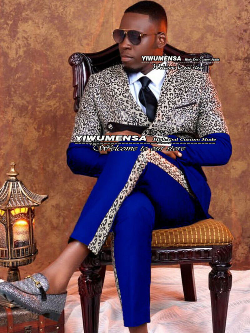 Fekete/arany leopárd öltönyök férfi karcsú szabású, hétköznapi, kétsoros kabát, nadrág dizájn, legújabb dohányzó vőlegény blézer Traje De Hombre