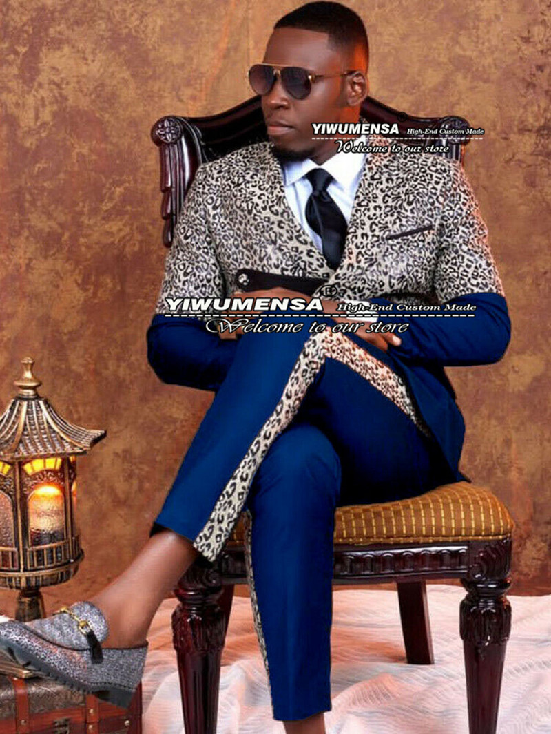 Fekete/arany leopárd öltönyök férfi karcsú szabású, hétköznapi, kétsoros kabát, nadrág dizájn, legújabb dohányzó vőlegény blézer Traje De Hombre