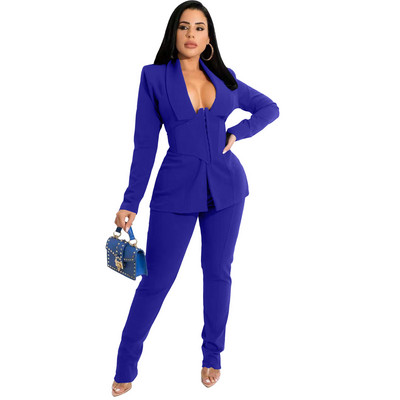 2022-es női nadrágkosztüm Houndstooth nyomattal, rejtett mellű blézerek felsők Ceruzanadrág, két darab 2 részes szett Irodai női divatruhák