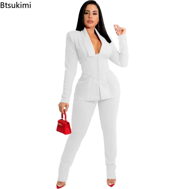 2022-es női nadrágkosztüm Houndstooth nyomattal, rejtett mellű blézerek felsők Ceruzanadrág, két darab 2 részes szett Irodai női divatruhák