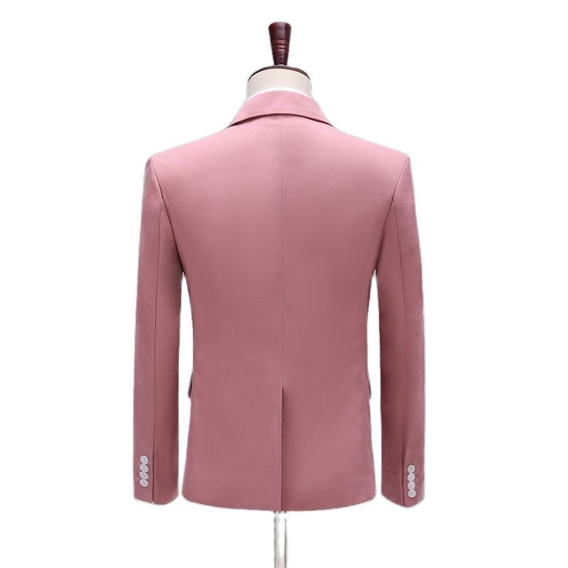 Rózsaszín báli öltönyök férfiaknak Esküvői vőlegény szmoking öltönyök Férfi színpadi énekes jelmez Home Party Stage férfi öltönyök nadrággal Ternos 5XL