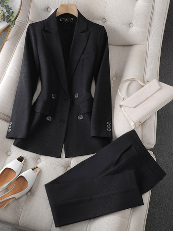 Ново пристигане Моден дамски костюм с панталон Дамски офис бизнес работно облекло Блейзър и панталон Черен, розов, каки, официален комплект от 2 части