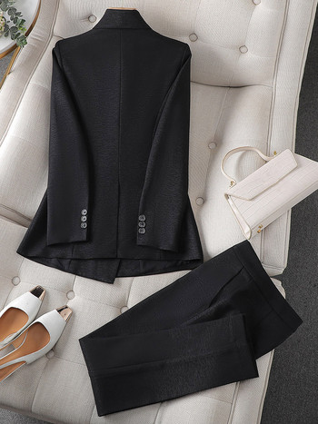 Ново пристигане Моден дамски костюм с панталон Дамски офис бизнес работно облекло Блейзър и панталон Черен, розов, каки, официален комплект от 2 части