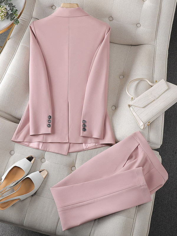 Új érkezés divatos női nadrágkosztüm női irodai munkaruha blézer és nadrág fekete rózsaszín khaki formális 2 részes szett