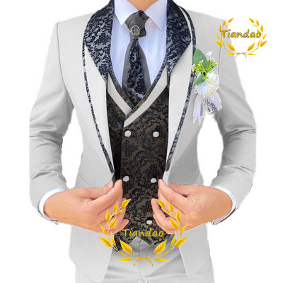 Esküvői öltöny férfiaknak formális blézer nadrág mellény három részes vőlegény dzseki szett Jacquard karcsú viselet conjuntos de chaqueta