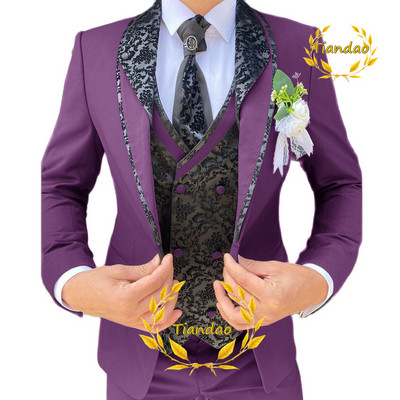 Esküvői öltöny férfiaknak formális blézer nadrág mellény három részes vőlegény dzseki szett Jacquard karcsú viselet conjuntos de chaqueta