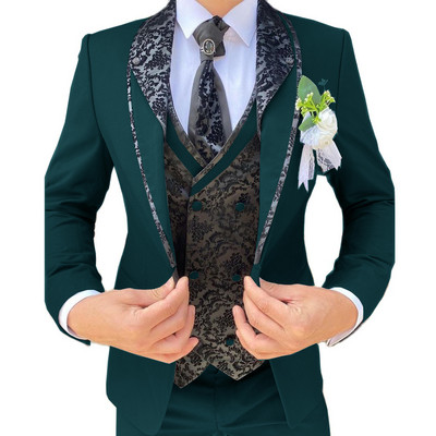 Esküvői öltöny férfiaknak formális blézer nadrág mellény három részes vőlegény dzseki szett Jacquard karcsú viselet conjuntos de chaqueta