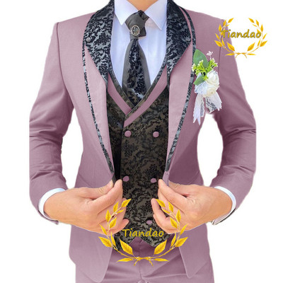 Esküvői öltöny férfiaknak formális blézer nadrág mellény három részes vőlegény dzseki szett Jacquard karcsú viselet conjuntos de chaqueta