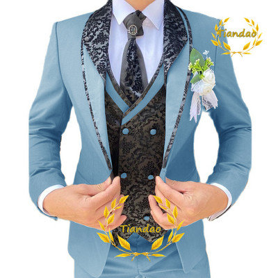 Esküvői öltöny férfiaknak formális blézer nadrág mellény három részes vőlegény dzseki szett Jacquard karcsú viselet conjuntos de chaqueta