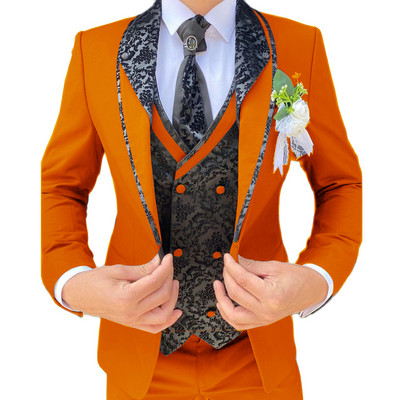 Esküvői öltöny férfiaknak formális blézer nadrág mellény három részes vőlegény dzseki szett Jacquard karcsú viselet conjuntos de chaqueta