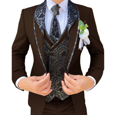 Esküvői öltöny férfiaknak formális blézer nadrág mellény három részes vőlegény dzseki szett Jacquard karcsú viselet conjuntos de chaqueta