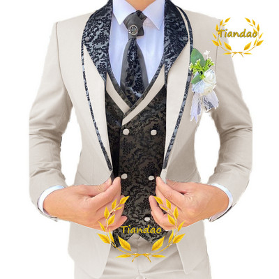 Esküvői öltöny férfiaknak formális blézer nadrág mellény három részes vőlegény dzseki szett Jacquard karcsú viselet conjuntos de chaqueta