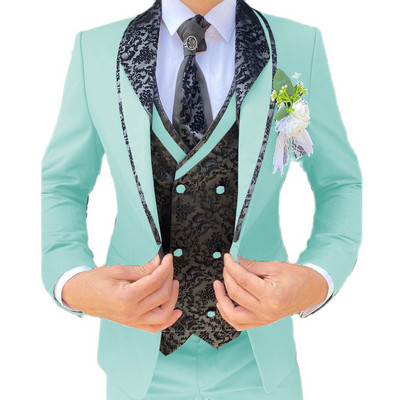 Esküvői öltöny férfiaknak formális blézer nadrág mellény három részes vőlegény dzseki szett Jacquard karcsú viselet conjuntos de chaqueta