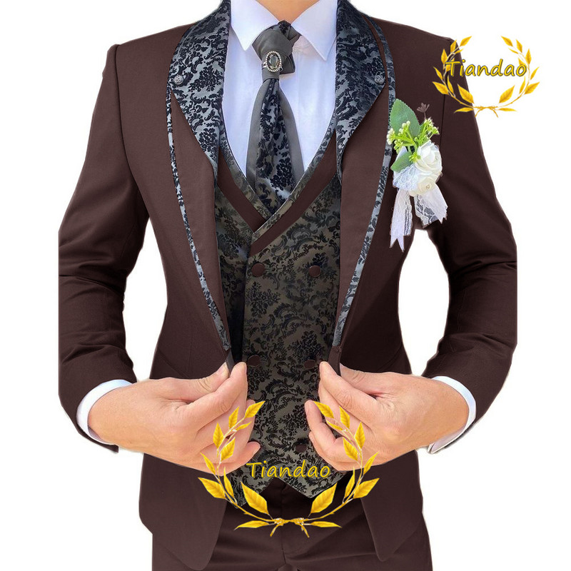 Esküvői öltöny férfiaknak formális blézer nadrág mellény három részes vőlegény dzseki szett Jacquard karcsú viselet conjuntos de chaqueta