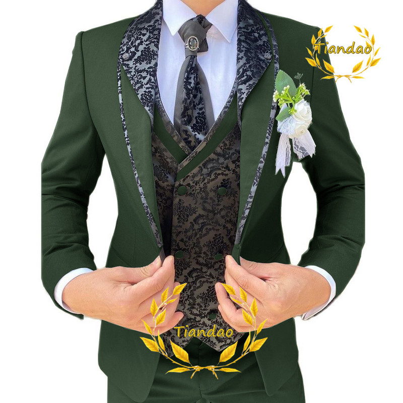 Esküvői öltöny férfiaknak formális blézer nadrág mellény három részes vőlegény dzseki szett Jacquard karcsú viselet conjuntos de chaqueta