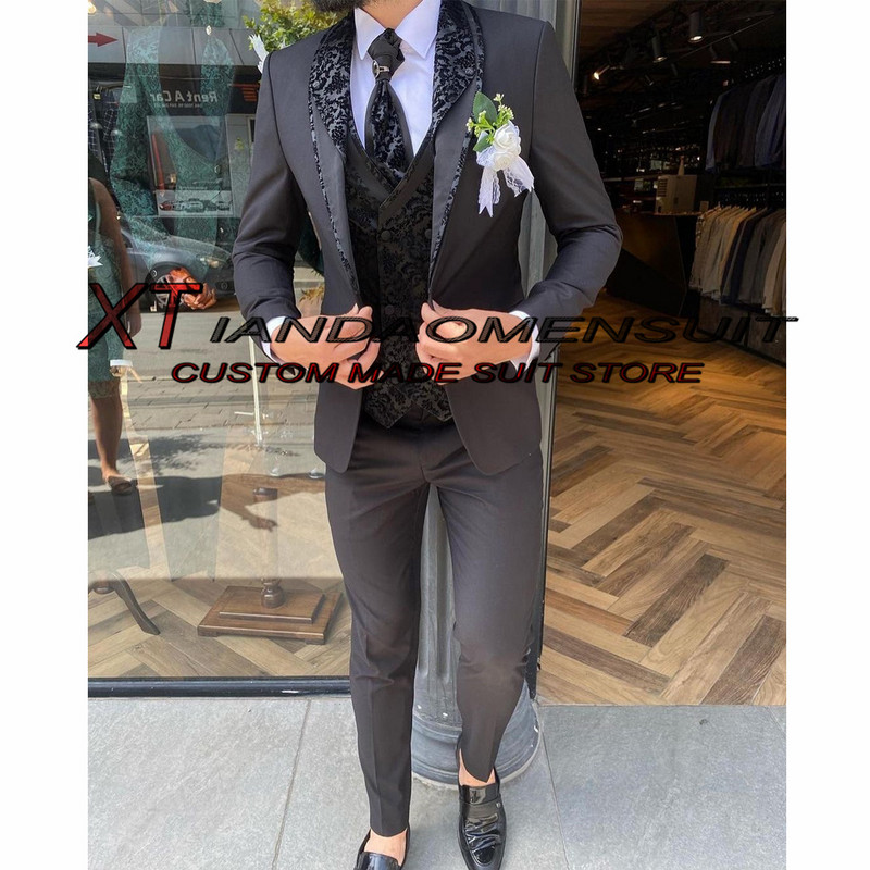 Esküvői öltöny férfiaknak formális blézer nadrág mellény három részes vőlegény dzseki szett Jacquard karcsú viselet conjuntos de chaqueta