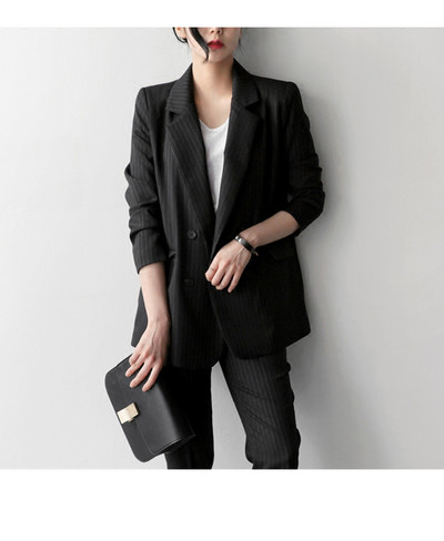 Insozkdg női öltöny szettek Csíkos laza alkalmi blézerek felsők széles szárú nadrágok tömör koreai elegáns kétrészes szett tavaszi női ruhák