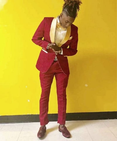 Vőlegények királykék mintás vőlegény szmoking kendő, arany hajtóka, férfi öltöny 2 darabból, esküvői vőlegény (kabát+nadrág+nyakkendő)