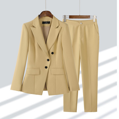 Professzionális öltönyök női tavaszi új divat formális temperamentum alkalmi sárga karcsú blézer és nadrág irodai női munkaruházat kék