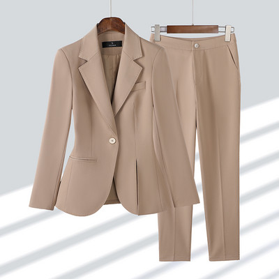 Professzionális öltönyök női tavaszi új divat formális temperamentum alkalmi sárga karcsú blézer és nadrág irodai női munkaruházat kék