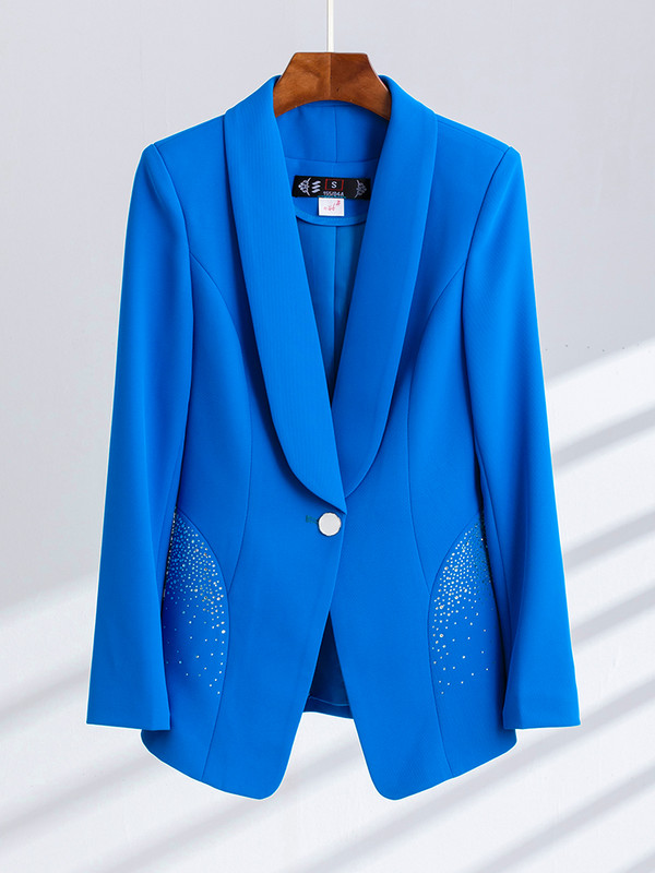 Divatos női nadrágkosztüm formális női irodai munkaruha blézer és nadrág kék fehér fekete tömör 2 részes szett